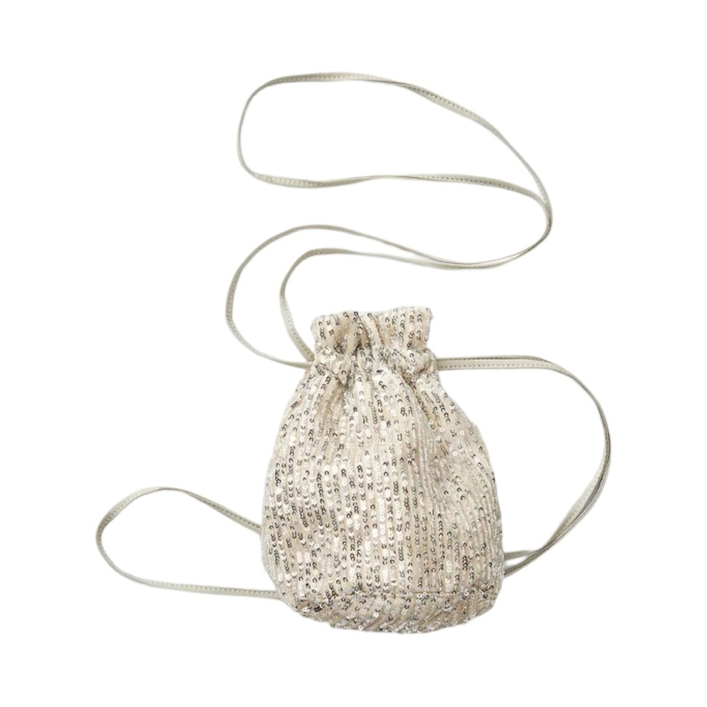 NWT silver sequin drawstring clutch purse